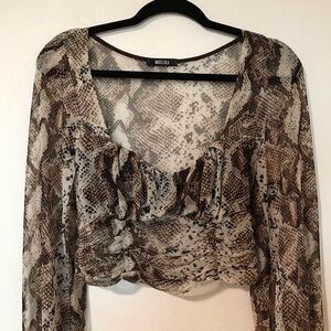 Miss Lola Snake Print Sheer Crop Top